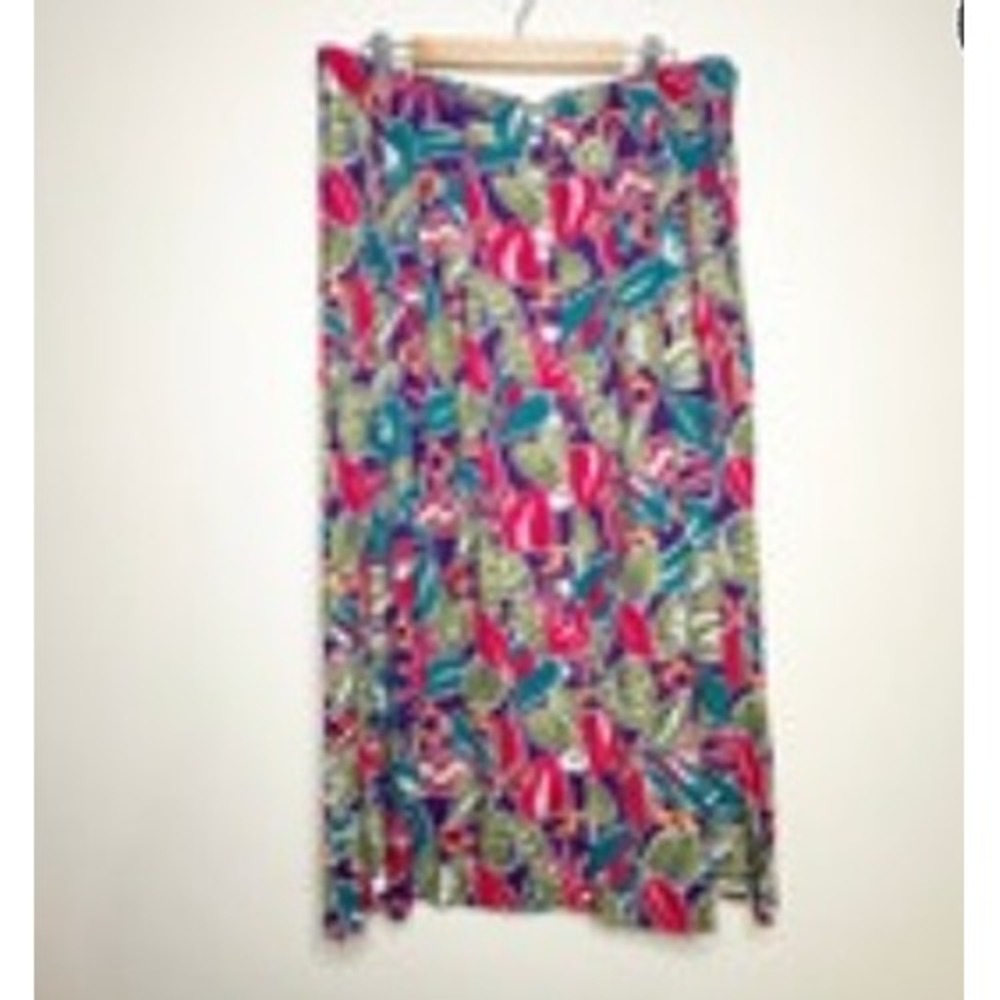 Vintage Kathie Lee Midi Skirt Ditsy Hawaiian Floral Cottagecore Boho Plus Sz 18